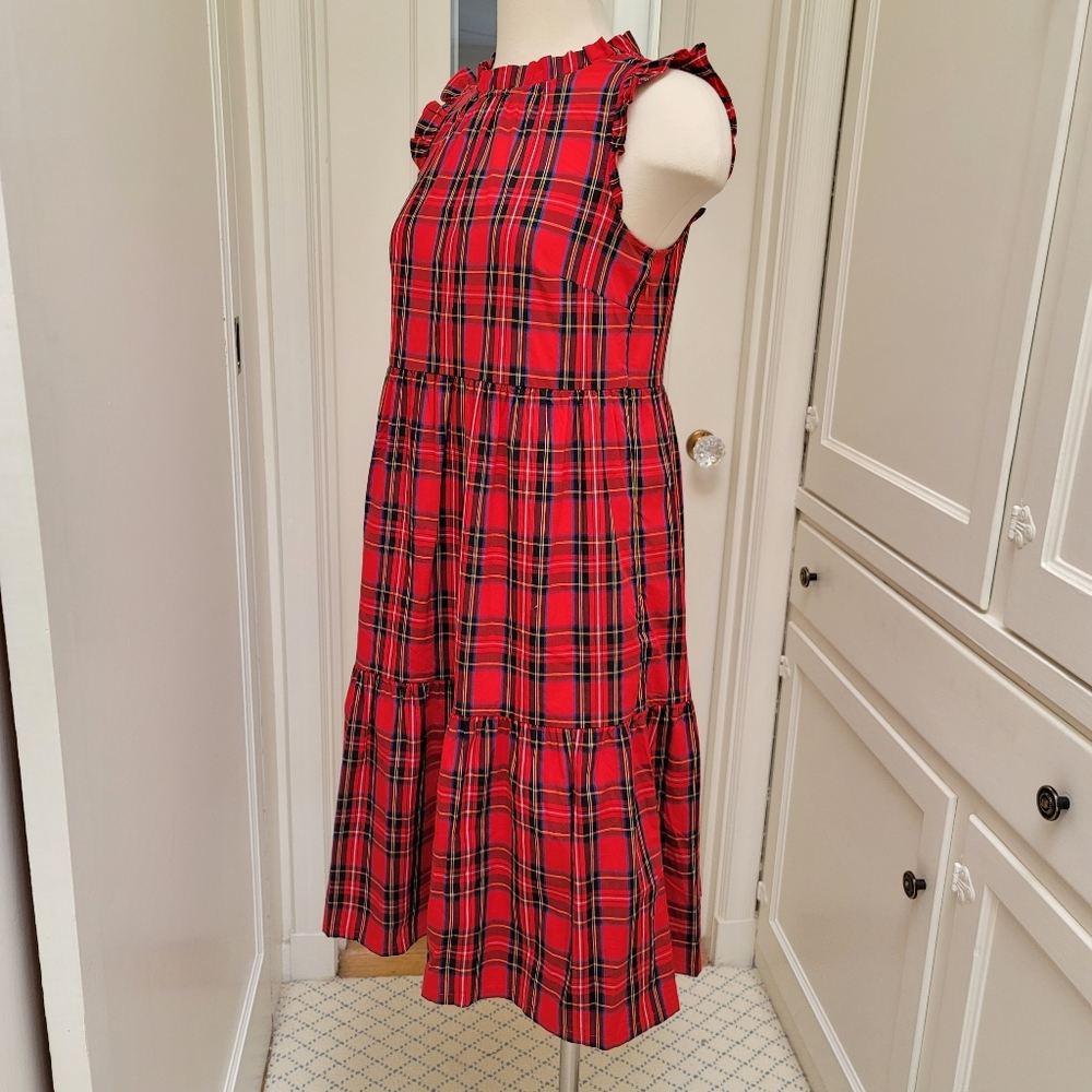 NWT! J Crew Classic Red Tartan Plaid Tiered ruffle midi dress 2P